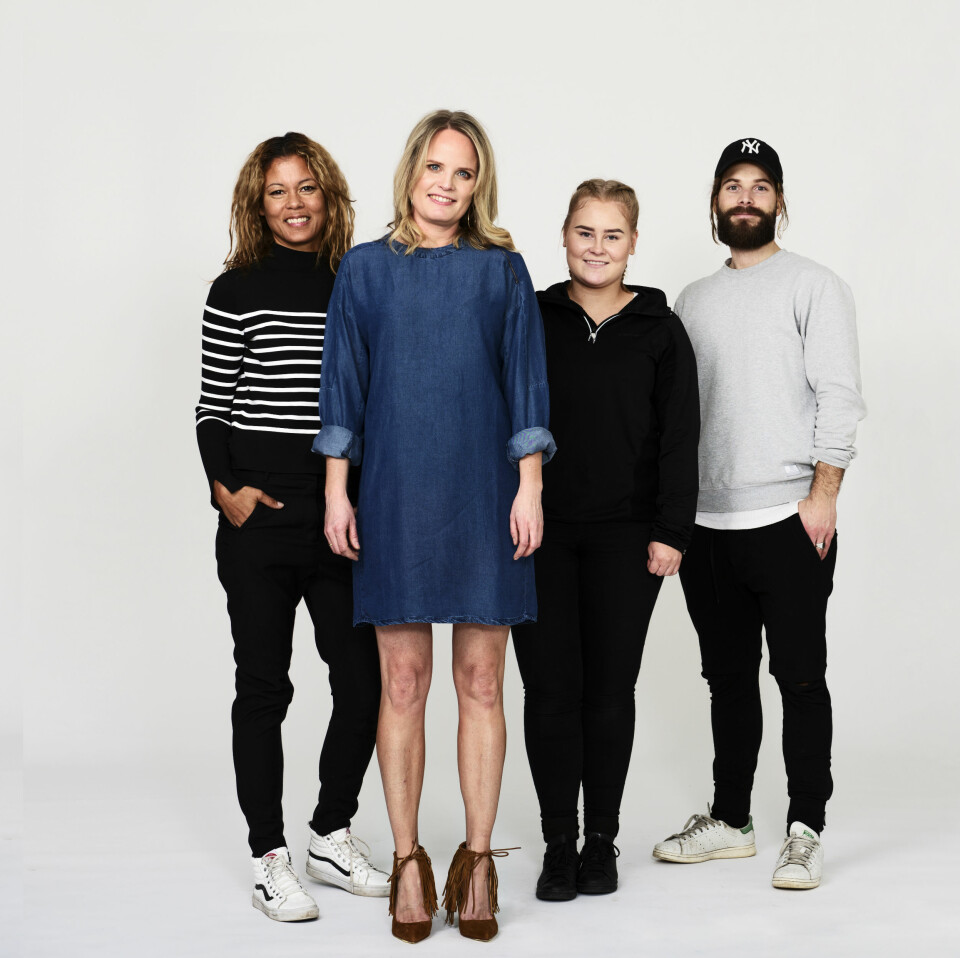 TEAMET: Fra venstre: Stylist Nadine Monroe, Kamille-modell Ida, frisør og makeupstylist Christine Mellem og fotograf Lars Evanger.