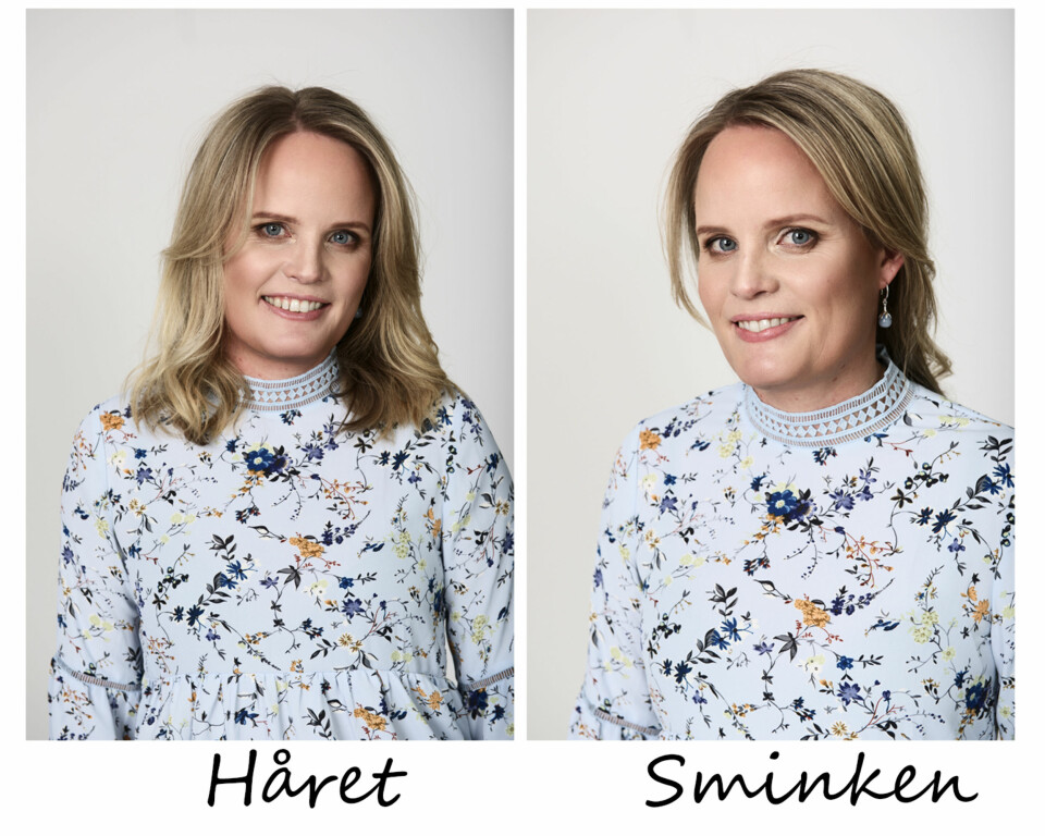 HÅR OG SMINKE: Håret har fått en skikkelig 'blow dry', men sminken er naturlig, men skimmer og en god dose maskara. FOTO: Lars Evanger