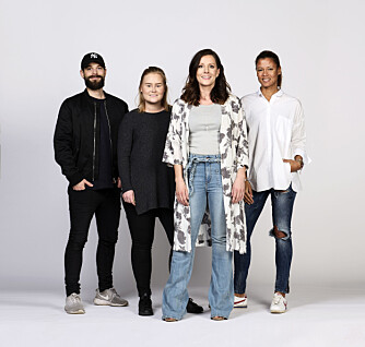 TEAMET: Fra venstre: Fotograf Lars Evanger, frisør og makeupstylist Christine Mellem, Kamille-modell Katrine og stylist Nadine Monroe.