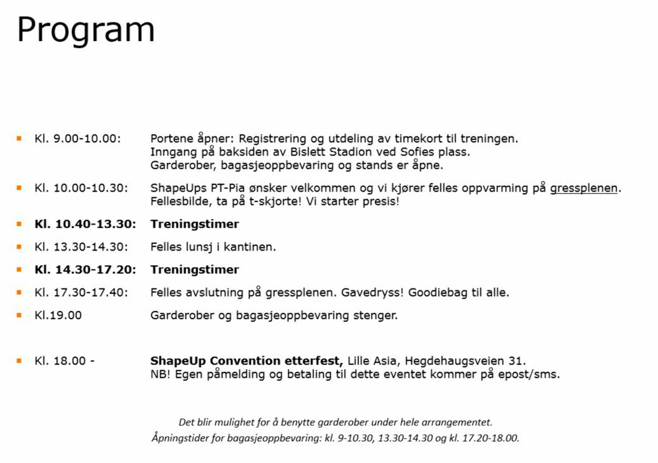 Program og påmelding timer ShapeUp Convention