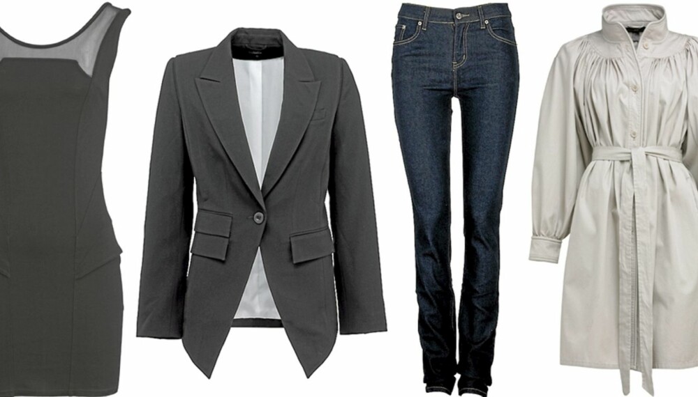 BASISGARDEROBEN: En sort kjole, blazer, jeans og trenchcoat er nøkkelplagg i enhver garderobe