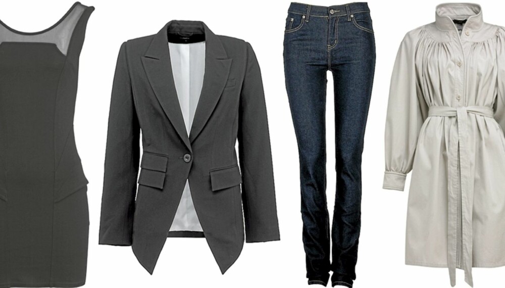 BASISGARDEROBEN: En sort kjole, blazer, jeans og trenchcoat er nøkkelplagg i enhver garderobe BASISGARDEROBEN: En sort kjole, blazer, jeans og trenchcoat er nøkkelplagg i enhver garderobe