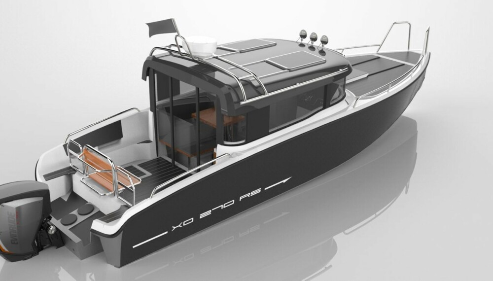 NYHET: XO Boats lanserer en ny utgave av XO 270 RS Front Cabin på Hanseboot boat show i Hamburg. SKISSE: XO Boats