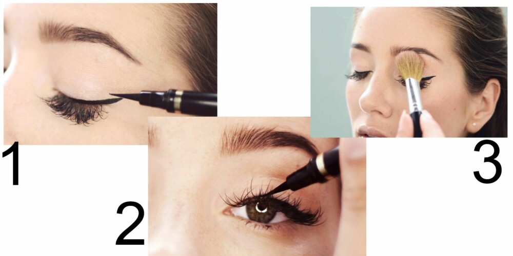 STEG FOR STEG: Med en flytende eyeliner får du en enkel partylook på kort tid.