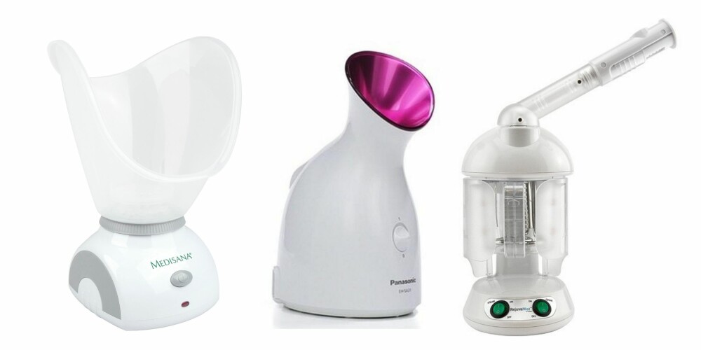 ANSIKTSDAMP: Facial steamers brukes under de fleste profesjonelle hudpleiebehandlinger, så da må de vel være fin å ha hjemme også - eller? Facial Sauna fra Medisana, kr 499, Nano Spa Quality Facial Steamer fra Panasonic, ca kr 1535 ($179), RejuvaMist Facial Steamer fra Lash M, ca kr 514 ($59.99). ANSIKTSDAMP: Facial steamers brukes under de fleste profesjonelle hudpleiebehandlinger, så da må de vel være fin å ha hjemme også - eller? Facial Sauna fra Medisana, kr 499, Nano Spa Quality Facial Steamer fra Panasonic, ca kr 1535 ($179), RejuvaMist Facial Steamer fra Lash M, ca kr 514 ($59.99).