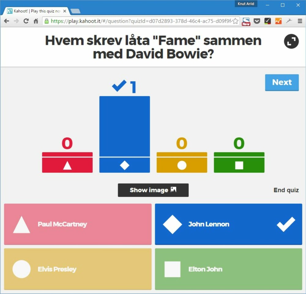 KÅR EN VINNER: Kahoot kårer til slutt en vinner for deg. 