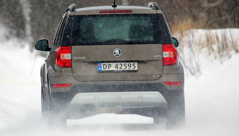 SNØMANNEN: Skoda Yeti har 4WD som kobler inn bakhjulene når forhjulene spinner (Haldex), men klarer seg fint selv på tøft vinterføre. 