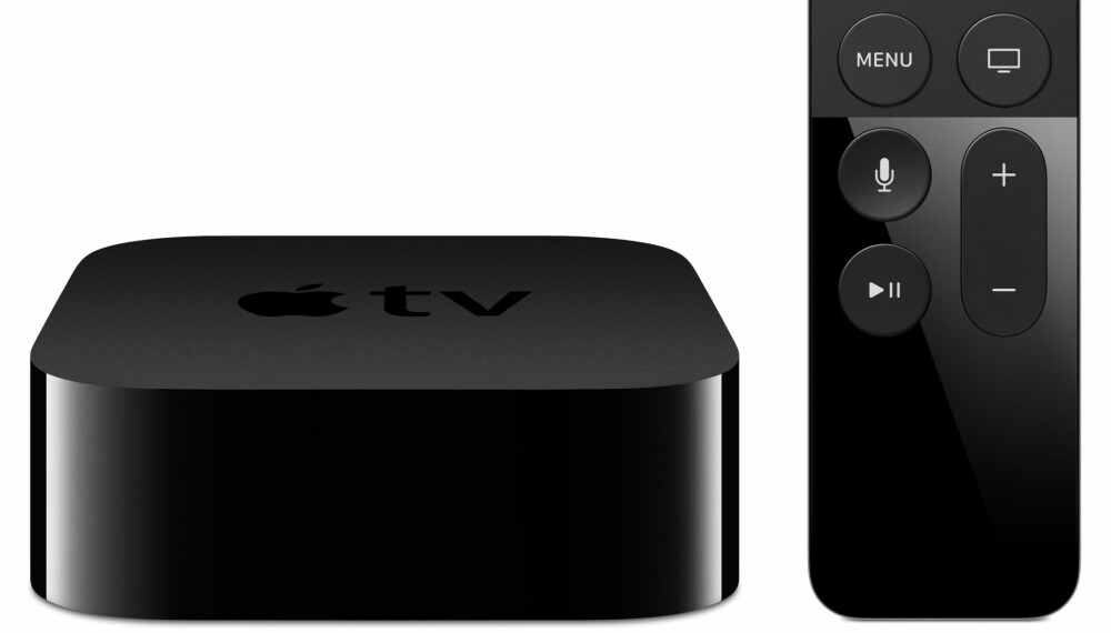 ALLSIDIG: Nye Apple TV består av både en ny boks og en ny fjernkontroll. Fjernkontrollen har en berøringsflate og boksen støtter stemmestyring.