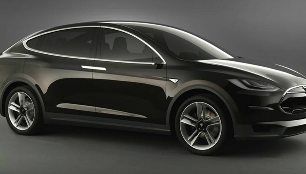 HØYERE: Model X er bygd på samme plattform som Model S, men har firehjulsdrift og er høyere. Her en konseptutgave uten sidespeil - Tesla har søkt om å få bruke kamera i stedet.