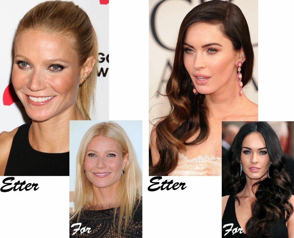 FREMHEV: Gwyneth Paltrow kler mye bedre en dypere bunnfarge, mens Megan Fox har frisket opp brunettefargen sin med en sjokoladefarge.