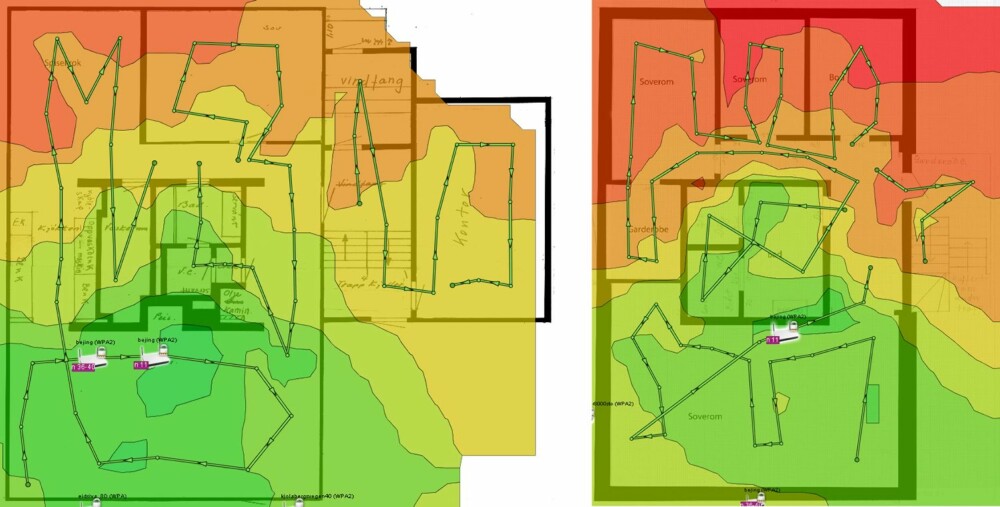 Det er lurt å gjøre en såkalt site survey med gratisprogrammet Ekhau Heatmapper. Da får du vite hvor langt både 2,4 og 5 GHz-signalene rekker i boligen din. Det er lurt å gjøre en såkalt site survey med gratisprogrammet Ekhau Heatmapper. Da får du vite hvor langt både 2,4 og 5 GHz-signalene rekker i boligen din.