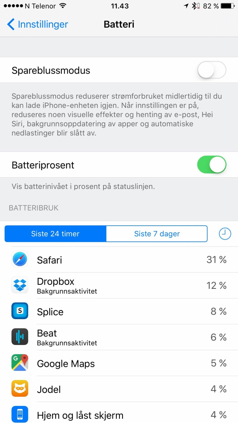 Sjekk innstillingene for batteriet for å finne ut om det er enkelte apper som er ekstra batteritørste.