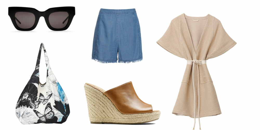 BEIGE: Solbriller fra Kaibosh, kr 750. Shorts fra Nelly.com, kr 280. Jakke fra Rodebjer, kr 4000. Bag fra Bechsöndergaard, kr 750. Sko fra DNA, kr 1000. FOTO: Produsentene BEIGE: Solbriller fra Kaibosh, kr 750. Shorts fra Nelly.com, kr 280. Jakke fra Rodebjer, kr 4000. Bag fra Bechsöndergaard, kr 750. Sko fra DNA, kr 1000. FOTO: Produsentene