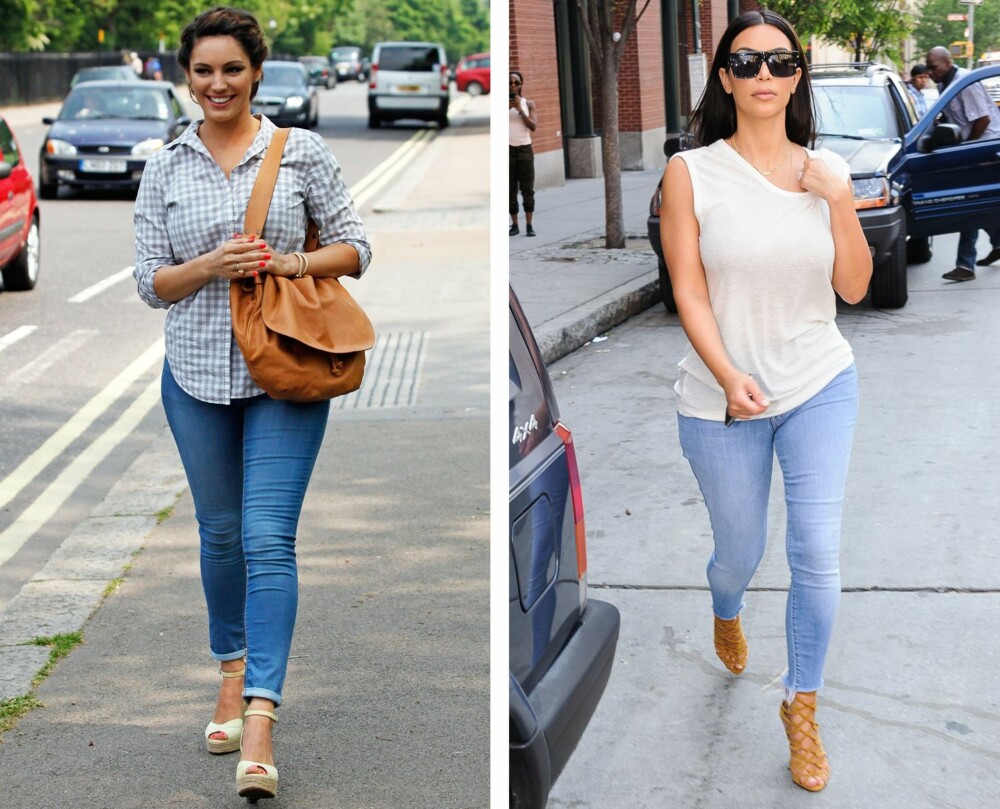 LEDIG OVERDEL: Gjør du som Kelly Brook og Kim Kardashian, altså å gå for en ledig overdel kombinert med en smal jeans, vil det skape balanse i antrekket. LEDIG OVERDEL: Gjør du som Kelly Brook og Kim Kardashian, altså å gå for en ledig overdel kombinert med en smal jeans, vil det skape balanse i antrekket.