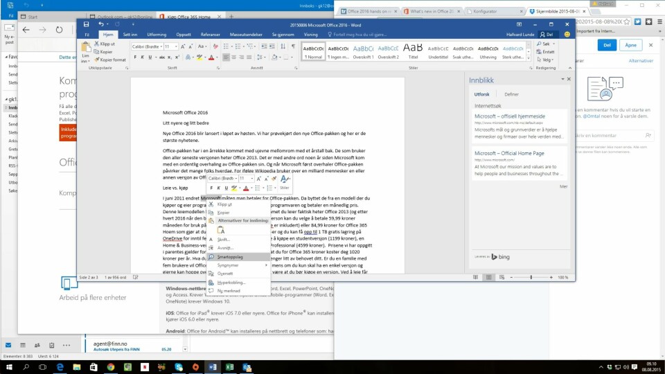 SMART OPPSLAG: Høyreklikk og du kan søke etter ordet hos Microsofts egen søkemotor, Bing, og noen andre kilder.