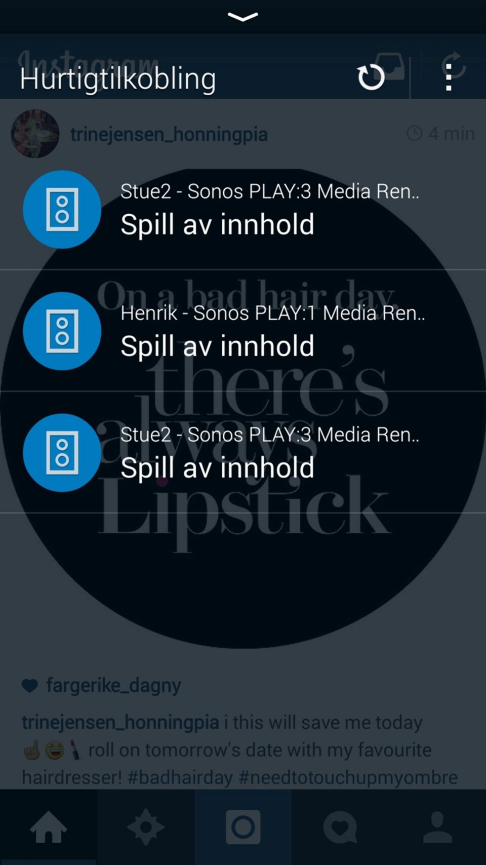 HURTIGKOBLING: Dette er snarveien om du for eksempel vil vise bilder fra mobilen på TV-en.