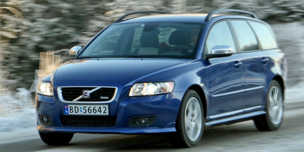 DELER MED ANDRE: Volvo V50 deler plattform og teknikk med samtidige Ford Focus- og Mazda3-modeller. En ubetinget fordel, siden alle tre har glimrende veiegenskaper. FOTO: HM Arkiv