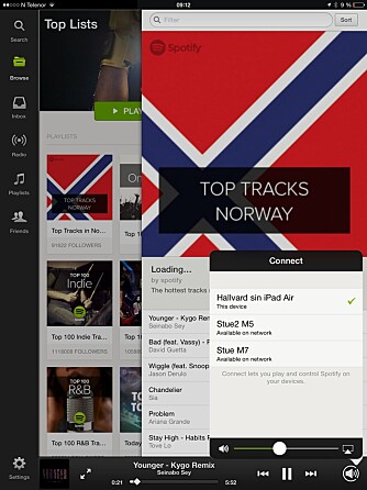 VELG HØYTTALER: Samsungs system støtter Spotify Connect, noe som gjør at du enkelt velger høyttaler fra selve Spotify-appen. VELG HØYTTALER: Samsungs system støtter Spotify Connect, noe som gjør at du enkelt velger høyttaler fra selve Spotify-appen.