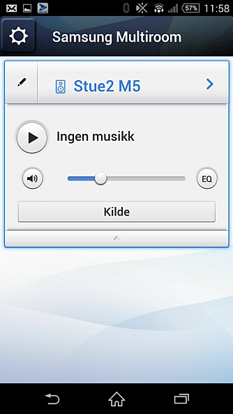 APP: I appen til Samsung listes tilgjengelige høyttalere. Her mangler vi M7, siden den noen ganger hoppet av nettverket. APP: I appen til Samsung listes tilgjengelige høyttalere. Her mangler vi M7, siden den noen ganger hoppet av nettverket.
