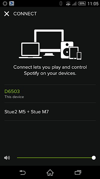 SPILL SAMMEN: Du kan koble flere høyttalere sammen i en gruppe, slik at disse spiller samme låt samtidig. Eller du kan la dem spille ulike låter samtidig - i ulike rom. Her et skjermbilde fra Spotify-appen. SPILL SAMMEN: Du kan koble flere høyttalere sammen i en gruppe, slik at disse spiller samme låt samtidig. Eller du kan la dem spille ulike låter samtidig - i ulike rom. Her et skjermbilde fra Spotify-appen.
