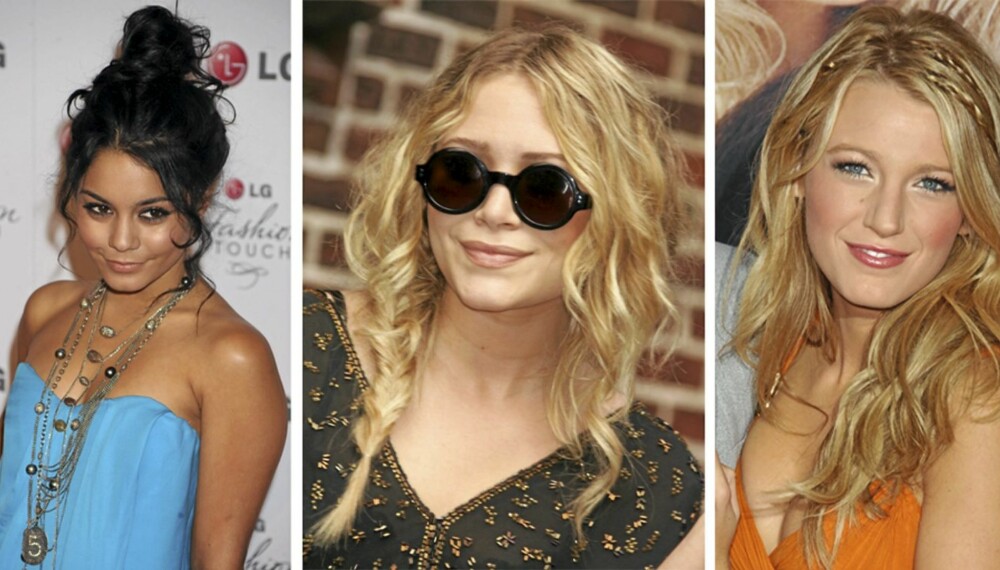 AVSLAPPET: Både Vanessa Hudgens, Mary-Kate Olsen og Blake Lively digger de avslappede hårstylingene.
