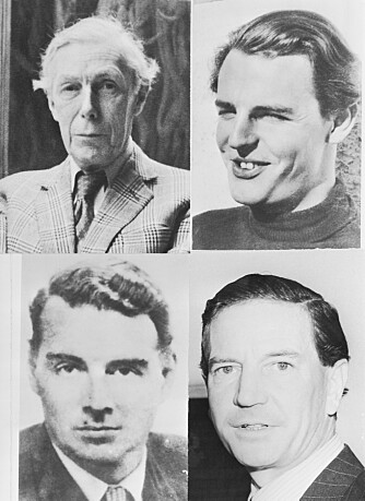 Dette er kommunistrørsla fra Cambridge, som ble verdenskjente spioner, medurs øverst fra venstre: Anthony Blunt, Donald D. Maclean, Kim Philby og Guy Burgess.