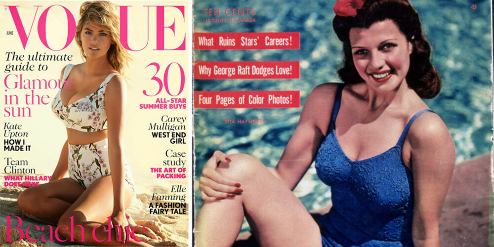 COVER PIKER: Både Rita Hayworth og Kate Upton vet hvordan man ser strålende ut i bikini.
