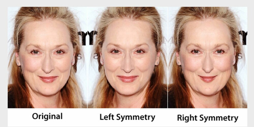 VANSKELIG Å SKILLE: Her er Meryl Streep i originalversjon (bildet til venstre) og manipulert (bildet i midten og til høyre). I det utførte eksperimentet ble det derimot brukt to bilder - et originaltbilde og et manipulert - omtrent som dette. Resultatet viste at jo mer du drikker, jo vanskeligere er det å skille originalbildet fra det manipulerte bildet.