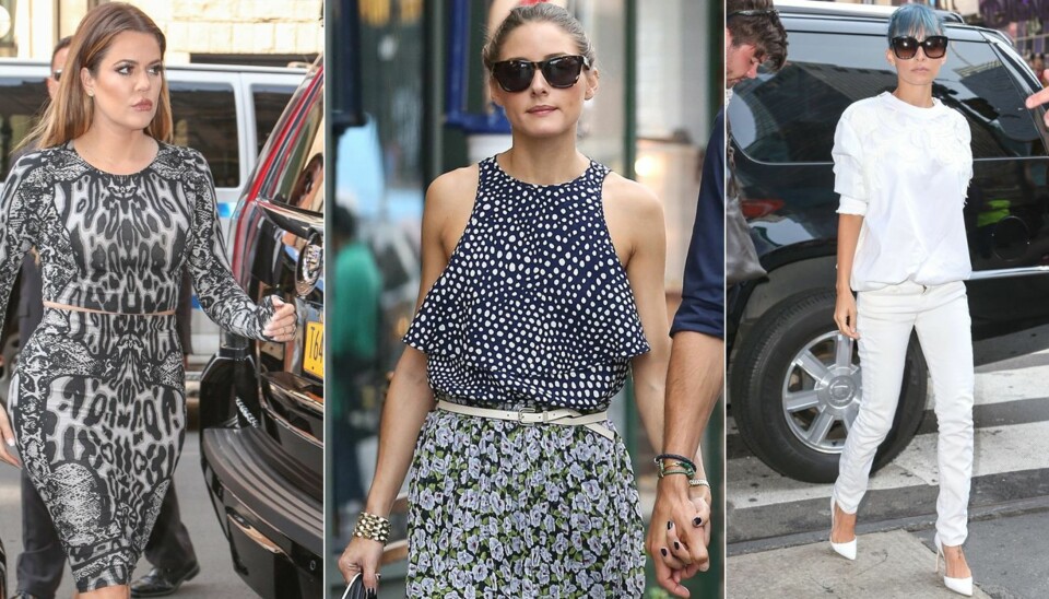 KLE DEG SLANKERE: Khloe Kardashian kler seg i store mønstre, Olivia Palermo mikser ulike mønstre og bruker et belte i livet, mens Nicole Richie går i høye hæler - alt dette kan være med på å få deg til å se smalere ut.