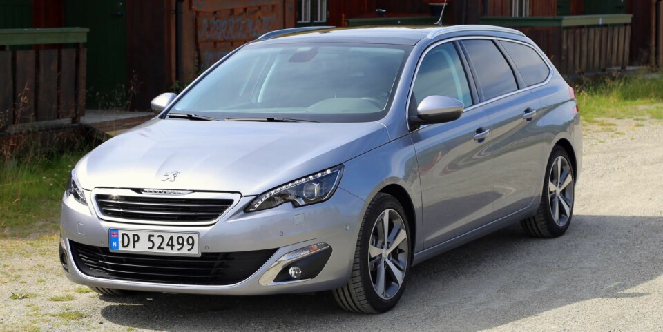 FAMILIEVENN: Mange stasjonsvogner i kompaktklassen er blitt så store at de er fullverdige familiebiler med stort bagasjerom. Peugeot 308 SW er en av dem. Vi synes den fortjener godt salg. FOTO: Terje Bjørnsen