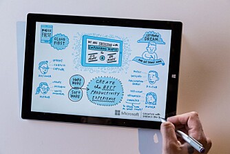 DRODLING: Den nye pennen på Surface Pro 3 gjør at man lett kan drodle, lage skisser og kunst om du er god nok. DRODLING: Den nye pennen på Surface Pro 3 gjør at man lett kan drodle, lage skisser og kunst om du er god nok.