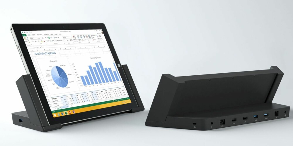 DOKKING: Skal du bruke Surface Pro 3 til lange arbeidsdager er en dokkingstasjon nesten påkrevd. DOKKING: Skal du bruke Surface Pro 3 til lange arbeidsdager er en dokkingstasjon nesten påkrevd.