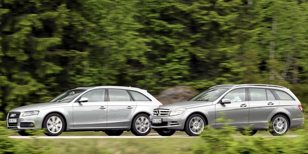 KONKURRENTER: Audi A4 (til venstre) er mer sportslig anlagt enn Mercedes C 200 CDI T. KONKURRENTER: Audi A4 (til venstre) er mer sportslig anlagt enn Mercedes C 200 CDI T.