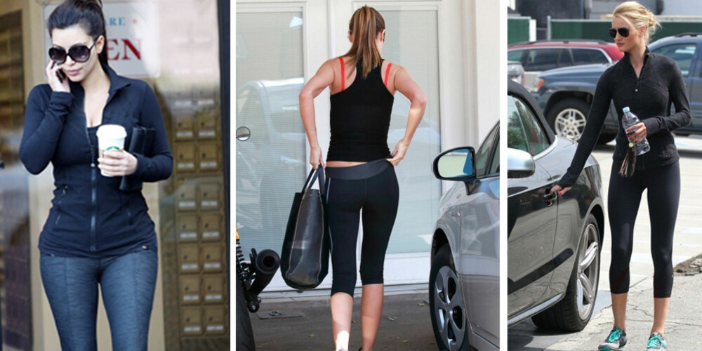TRENDSETTERE: Også Kim Kardashian, Miranda Kerr og Rose Huntington-Whitley har omfavnet fenomenet med å løpe rundt i treningstights.