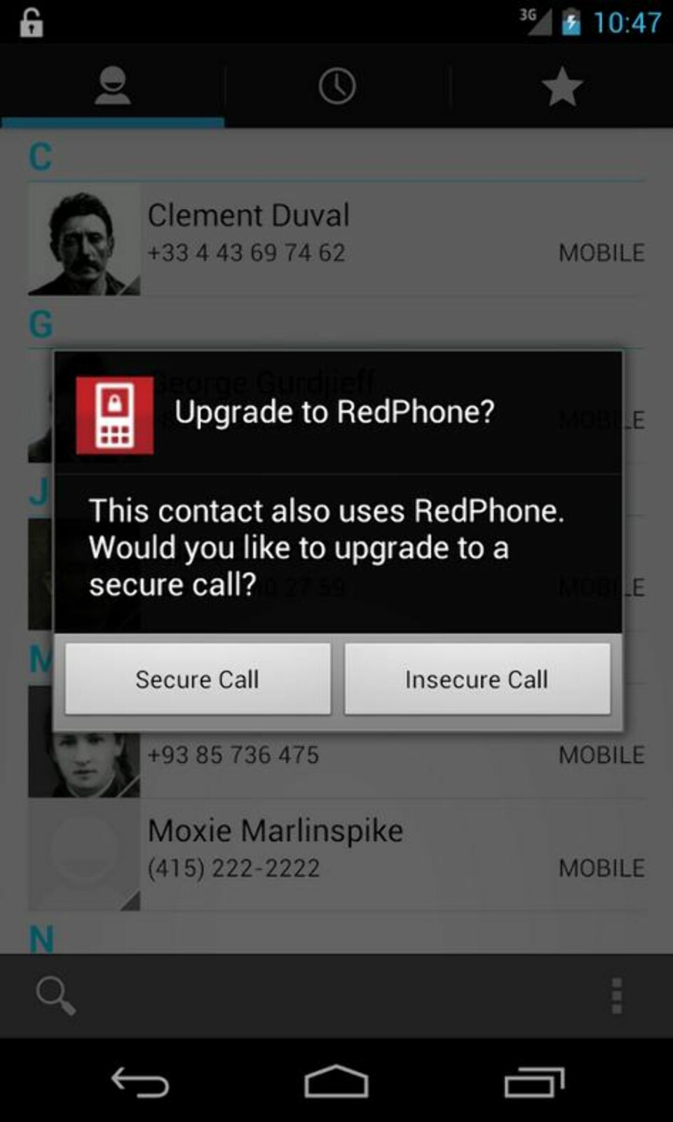Med RedPhone for Android kan du ringe kryptert til andre som har samme appen installert. For iPhone finnes tilsvarende app med navnet Signal.