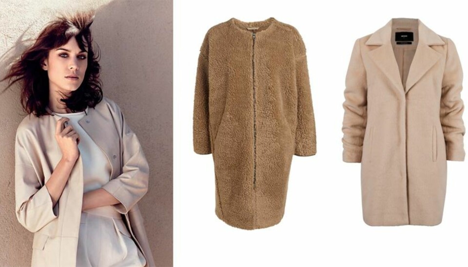 LEKKER I KAMEL: Teddyjakke fra Lindex, kr 699. Kåpe fra Bik Bok, kr 699. Her med it-jente og moteyndling Alexa Chung.