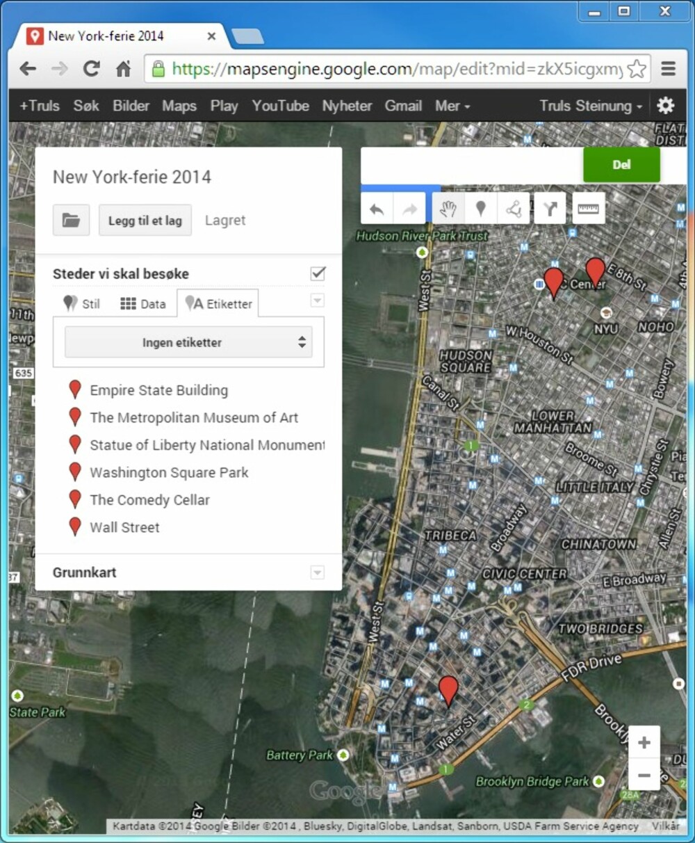 DITT KART: Med Google Maps kan du lage et kart som bare er ditt - eller ett du deler med venner.