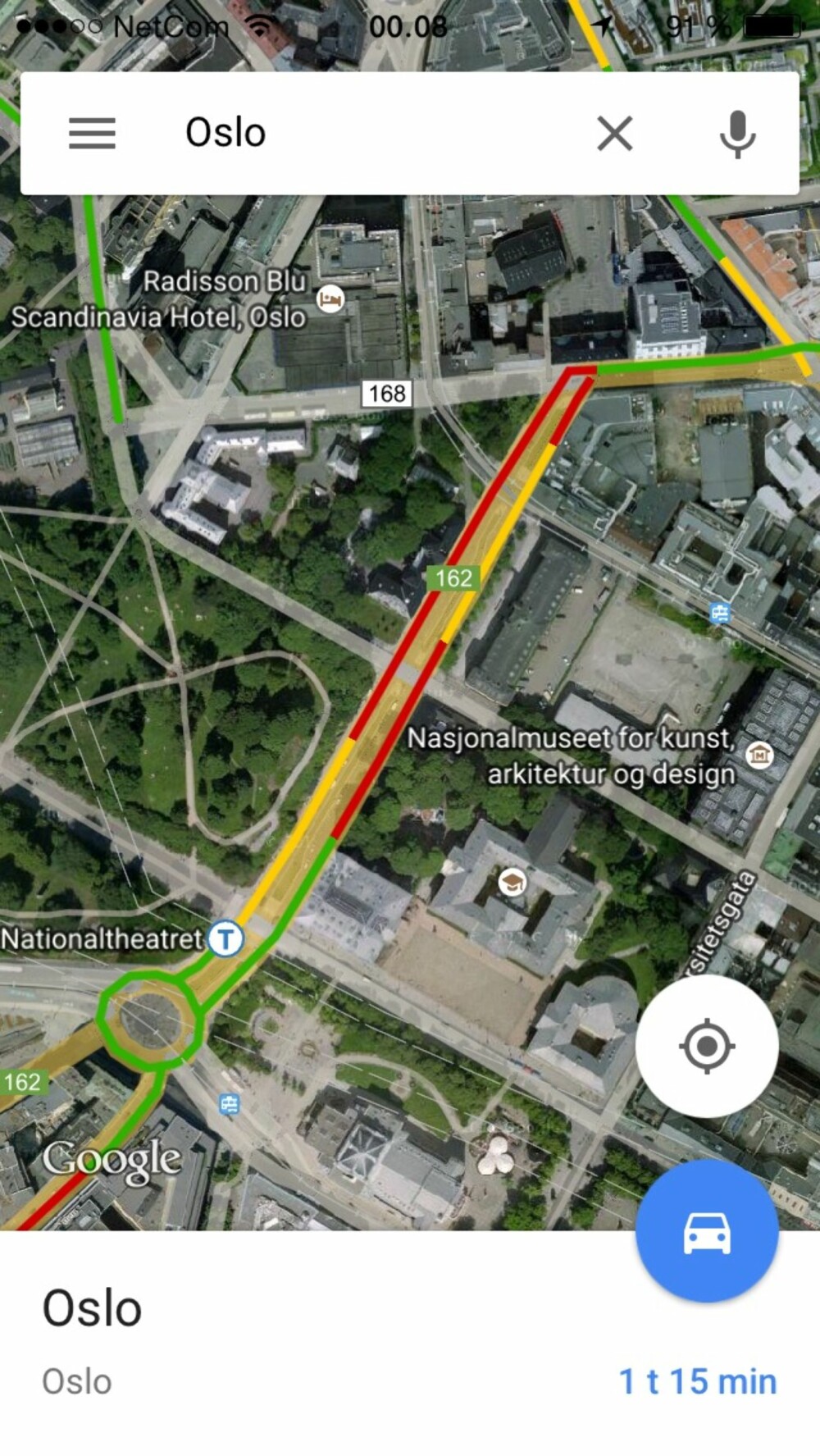 LIVE TRAFIKK: I Google Maps kan du sjekke om det er kø før du legger ut på tur.