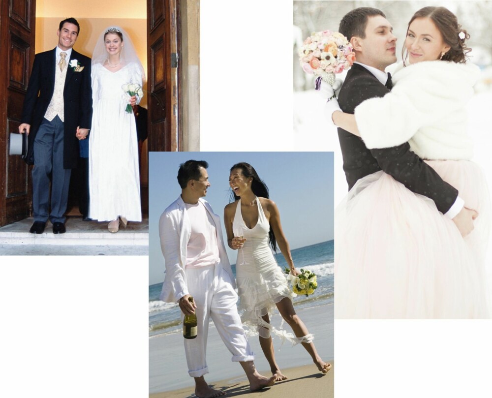 ULIKE BRYLLUP: Skal dere ha et klassisk kirkebryllup, strandbryllup i utlandet eller et vakkert vinterbryllup? Husk at kjolen skal passe til anledningen! ULIKE BRYLLUP: Skal dere ha et klassisk kirkebryllup, strandbryllup i utlandet eller et vakkert vinterbryllup? Husk at kjolen skal passe til anledningen!