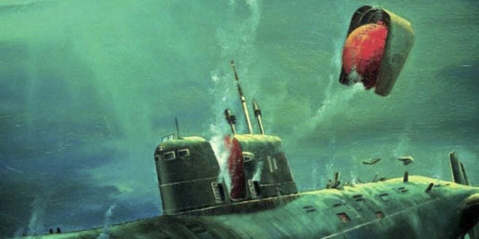 Øyeblikket der redningskapselen kommer seg løs fra Komsomolets nede på dypet. Bildet er malt av kunstneren Andrej Loubianov som har skildret flere av den russiske marinens katastrofer.