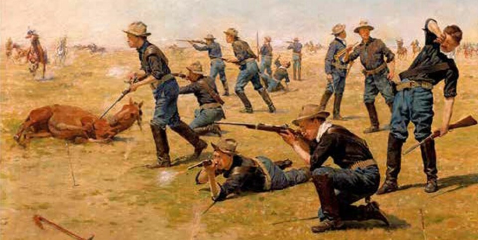 Skytterlinja som major Renos kompanier dannet da de ble overrasket av et kraftig motangrep. Her var begge nordmennene, før retretten over elva.