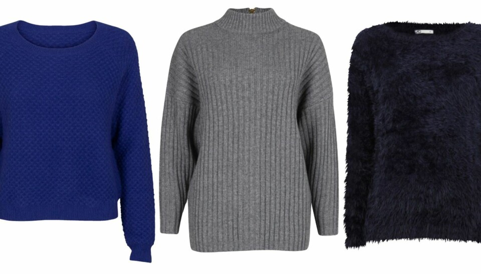 41 FINE VINTERGENSERE: Vi har samlet 41 fine vintergensere, pluss tipsene og inspirasjonen du trenger for å style it-plagget. Over ser du tre fine og varme varianter. Fra venstre: Just Female, kr 799. Bik Bok, kr 599. Cubus, kr 299.