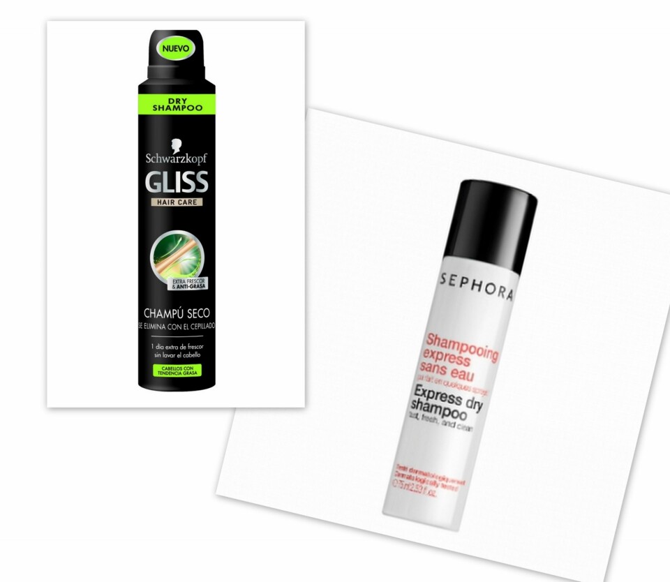 BILLIG: Tørrsjampoer må visst ikke være dyre for å fungere helt fint! Her: Gliss Dry Shampoo fra Schwarzkopf (kr 55) og Express Dry Shampoo fra Sephora (kr 39).