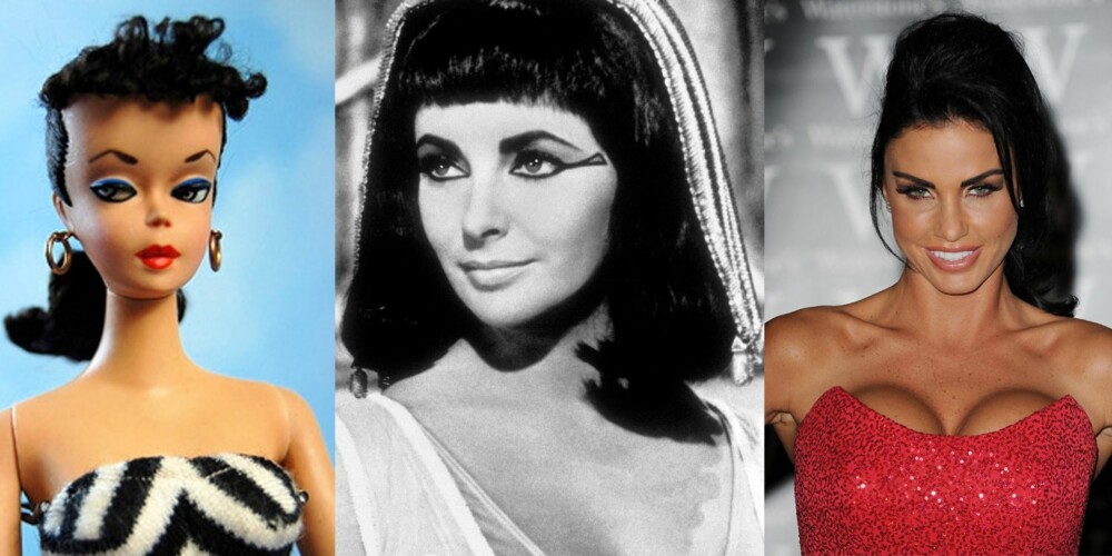 LANGT FRA EN NYHET: I flere tiår har unge damer pyntet seg med stort, frisert hår, mye sminke og korte kjoler. I 1959 ble Barbie (til venstre) lansert, som kan sies å være den første damen med Towie-looken. Senere kom Elizabeth Taylor som Cleopatra (i midten), som nesten er tro kopi av en Towie-jente. Spice Girls på 90-tallet er heller ikke til å komme unna, før Katie Price (til høyre) gjorde entré med mye sminke, extensions, silikonpupper og Botox. LANGT FRA EN NYHET: I flere tiår har unge damer pyntet seg med stort, frisert hår, mye sminke og korte kjoler. I 1959 ble Barbie (til venstre) lansert, som kan sies å være den første damen med Towie-looken. Senere kom Elizabeth Taylor som Cleopatra (i midten), som nesten er tro kopi av en Towie-jente. Spice Girls på 90-tallet er heller ikke til å komme unna, før Katie Price (til høyre) gjorde entré med mye sminke, extensions, silikonpupper og Botox.
