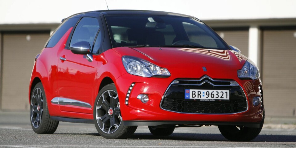 CITROËNS MORSOMTE: Citroën DS3 DSport THP 150 er Citroëns morsomste: 1598 cm³, 156 hk, 240 Nm, 0-100 km/t 7,6 sek., toppfart 216 km/t, testforbruk 0,56 l/mil. FOTO: Petter Handeland