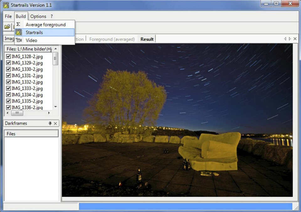 ENKELT OG BRA: Programmet Startrails er gratis og svært enkelt i bruk. Det setter kjapt sammen en bildeserie til et ferdig stjernespor-bilde.