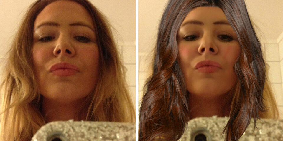 EKSTREM FORVANDLING: Appen Perfect 365 gir deg mulighet til å forandre på både hud, hår og sminke - sjekk for eksempel min smalere nese, høyere kinnbein og ikke minst mørkt hår - alt takket være noen minutter på telefonen.