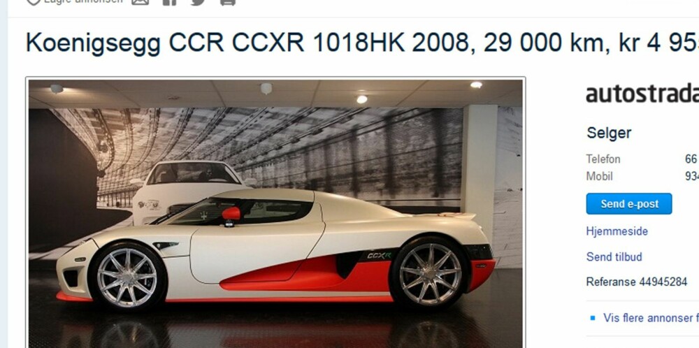 DRØMMEBIL: Koenigsegg CCRX med flexifuel. FAKSIMILE: Finn