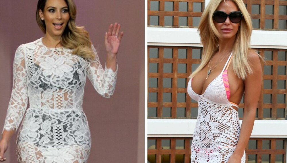IKKE SÅNN: Ikke alle helhvite antrekk kategoriseres som "det perfekte helhvite antrekket". Regel nummer én; sørg for et passende undertøy under den sarte looken. Fra venstre: Kim Kardashian og Shauna Sand. IKKE SÅNN: Ikke alle helhvite antrekk kategoriseres som "det perfekte helhvite antrekket". Regel nummer én; sørg for et passende undertøy under den sarte looken. Fra venstre: Kim Kardashian og Shauna Sand.