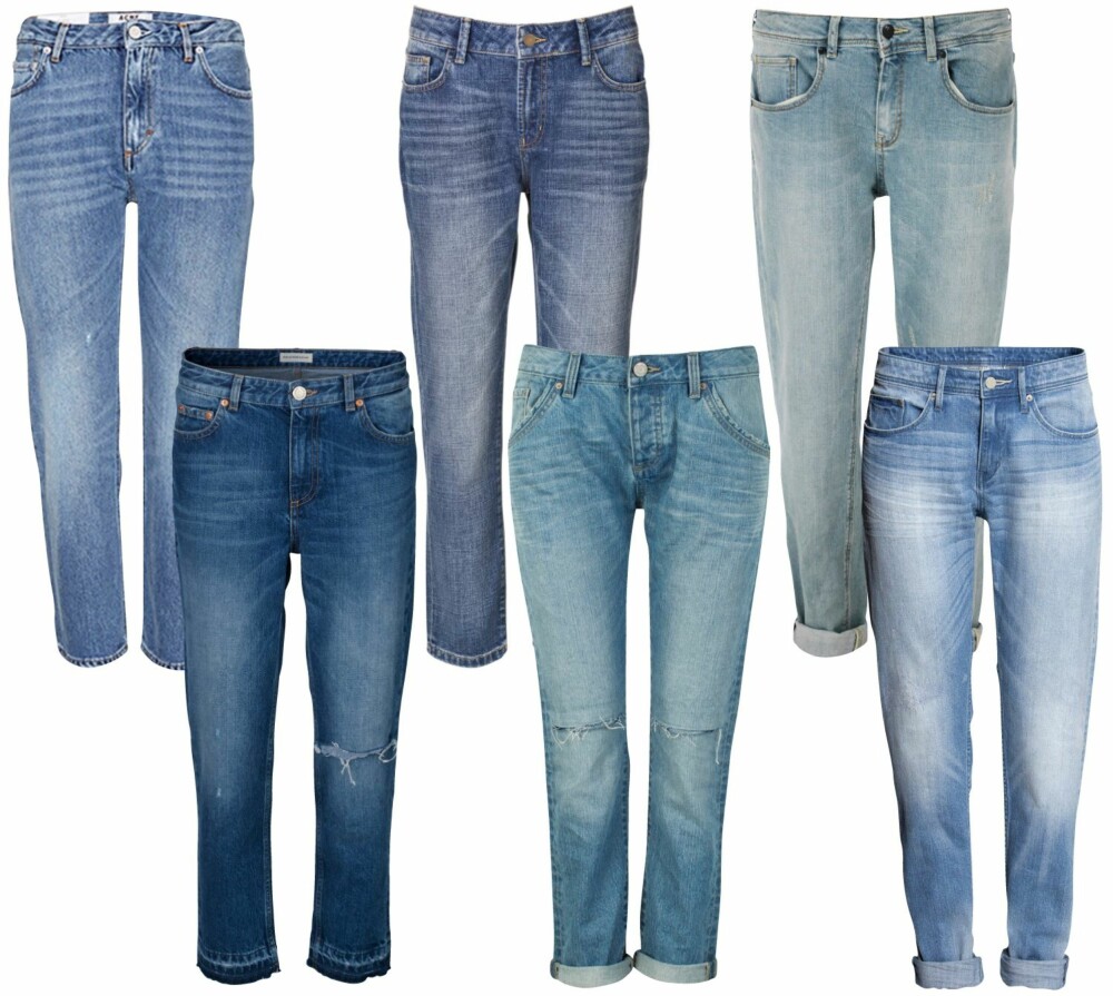 BOYFRIEND: Øverst fra venstre: Acne, kr 1595. By Malene Birger, kr 1499. Part Two, kr 899. Nederst fra venstre: Won Hundred, kr 1000. Cubus, kr 349. H&M, kr 399. BOYFRIEND: Øverst fra venstre: Acne, kr 1595. By Malene Birger, kr 1499. Part Two, kr 899. Nederst fra venstre: Won Hundred, kr 1000. Cubus, kr 349. H&M, kr 399.